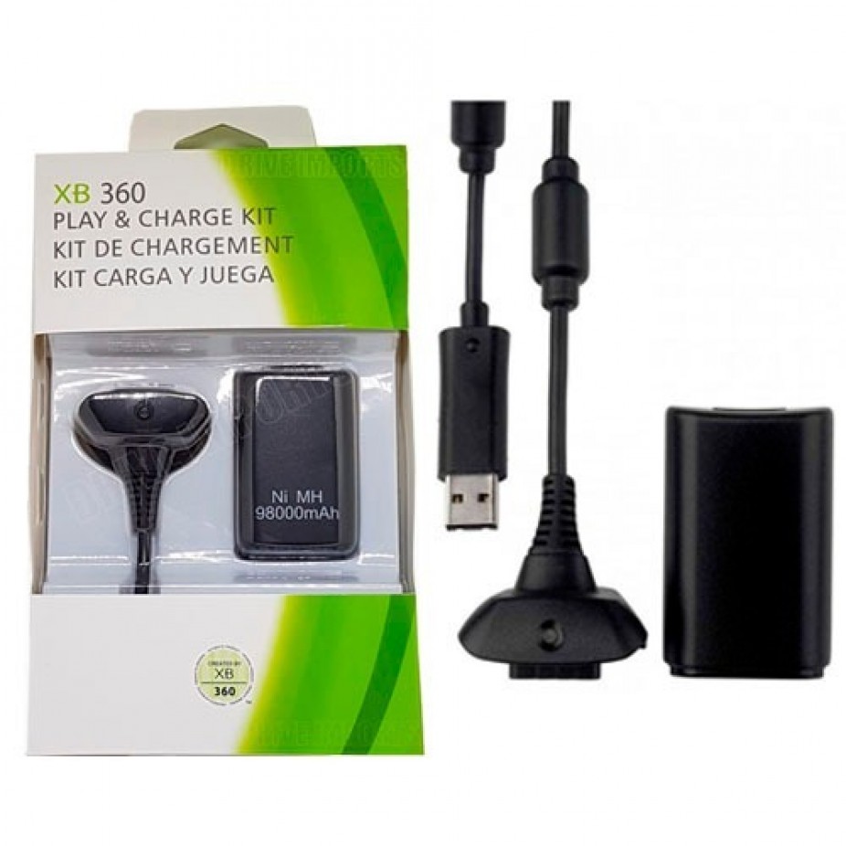 Kit Bateria + Cabo Compatível com Xbox 360 Carregador Controle 98.000mAh