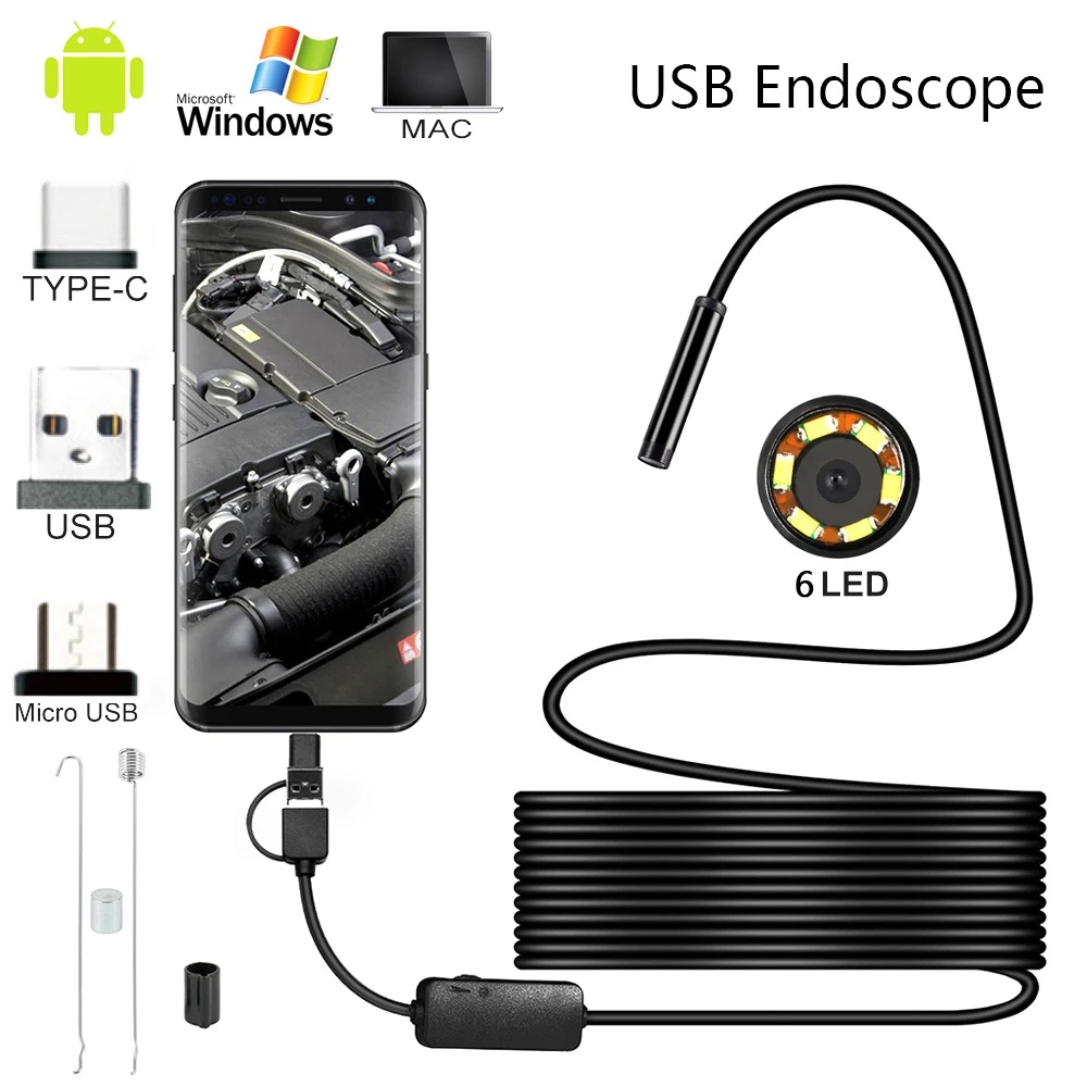 Endoscópio Usb Camera 3,5m 7mm A Prova D Agua 2 Metros