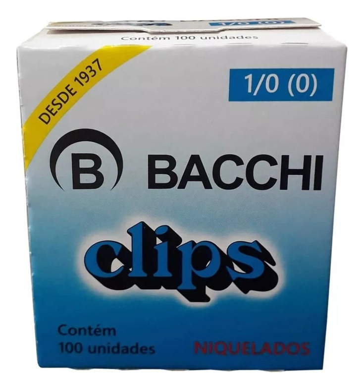 Clips de papel 30mm Niquelado N°1/0 Caixa Com 100 Uni